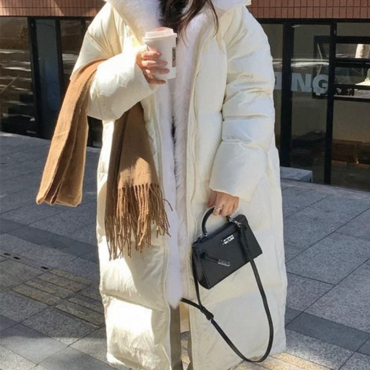 云朵鹅绒长款羽绒服女加厚保暖宽松过膝白色外套2025新款