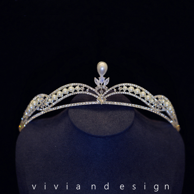 韩式简约皇冠水钻珍珠精致发冠
