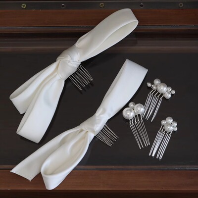 韩式新娘头饰旅拍夸张领证发饰唯美大号甜美缎面蝴蝶结发夹发插梳