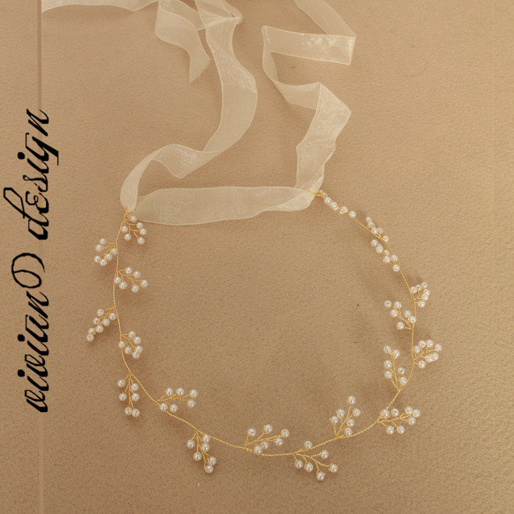 新款珍珠蔓藤浅金色枝桠唯美伴娘
