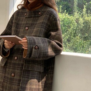 2025新款格子毛呢外套女秋冬韩系小个子宽松气质时尚加厚呢子大衣