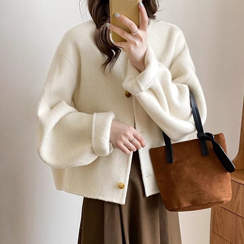 新款双面羊毛大衣短款小个子大袖子廓版加厚羊绒双面长毛保暖外套,女装/女士精品,毛呢外套,淘宝优惠券,粉丝福利购,淘宝优惠卷