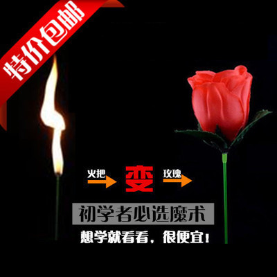 魔术道具近景空手出花火焰变玫瑰