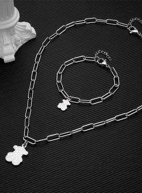 热款钛钢竹节链条手链项链简约女式麻点小熊项链