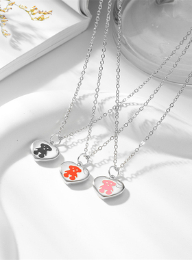 欧美热销彩色小熊爱心链条桃心小熊女款潮流吊坠项链