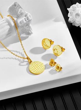 熊家热卖欧美圆形小熊吊坠耳钉套装项链网红款圆形ins风简约跨境