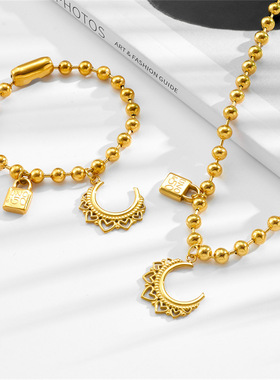 新款U50刻字字母锁头欧美简约热卖手链月亮星星男女款复古项链