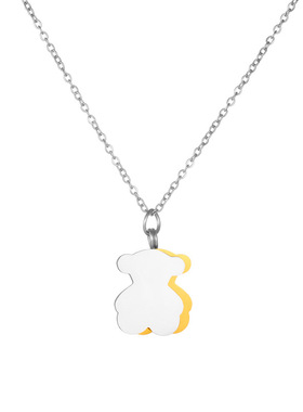 桃丝熊家拼凑重叠双色光面小熊项链耳钉吊坠高级钛钢饰品