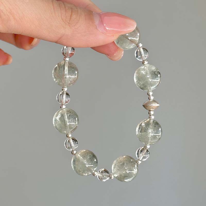 天然绿萤石白水晶手链女清新简约设计感单圈水晶手串送礼物手饰