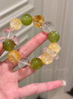 天然水晶多宝手链女款单圈黄胶花黄水晶手串送女友闺蜜生日礼物