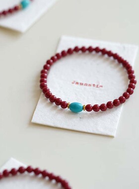 「岁迎」天然朱砂绿松石新中式国风招财手串叠戴感串珠手链女