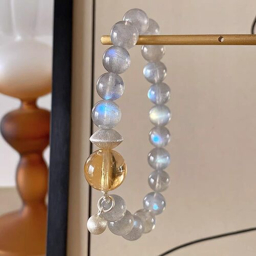 7A天然灰月光石黄水晶手链女简约设计感水晶手串稳平稳焦虑不安