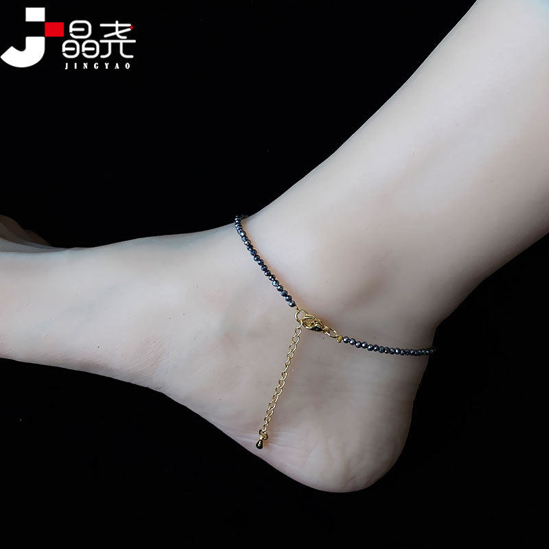 晶尧太赫兹石脚链太硅石刻面多晶硅矿石脚饰女款男钛赫兹时尚饰品