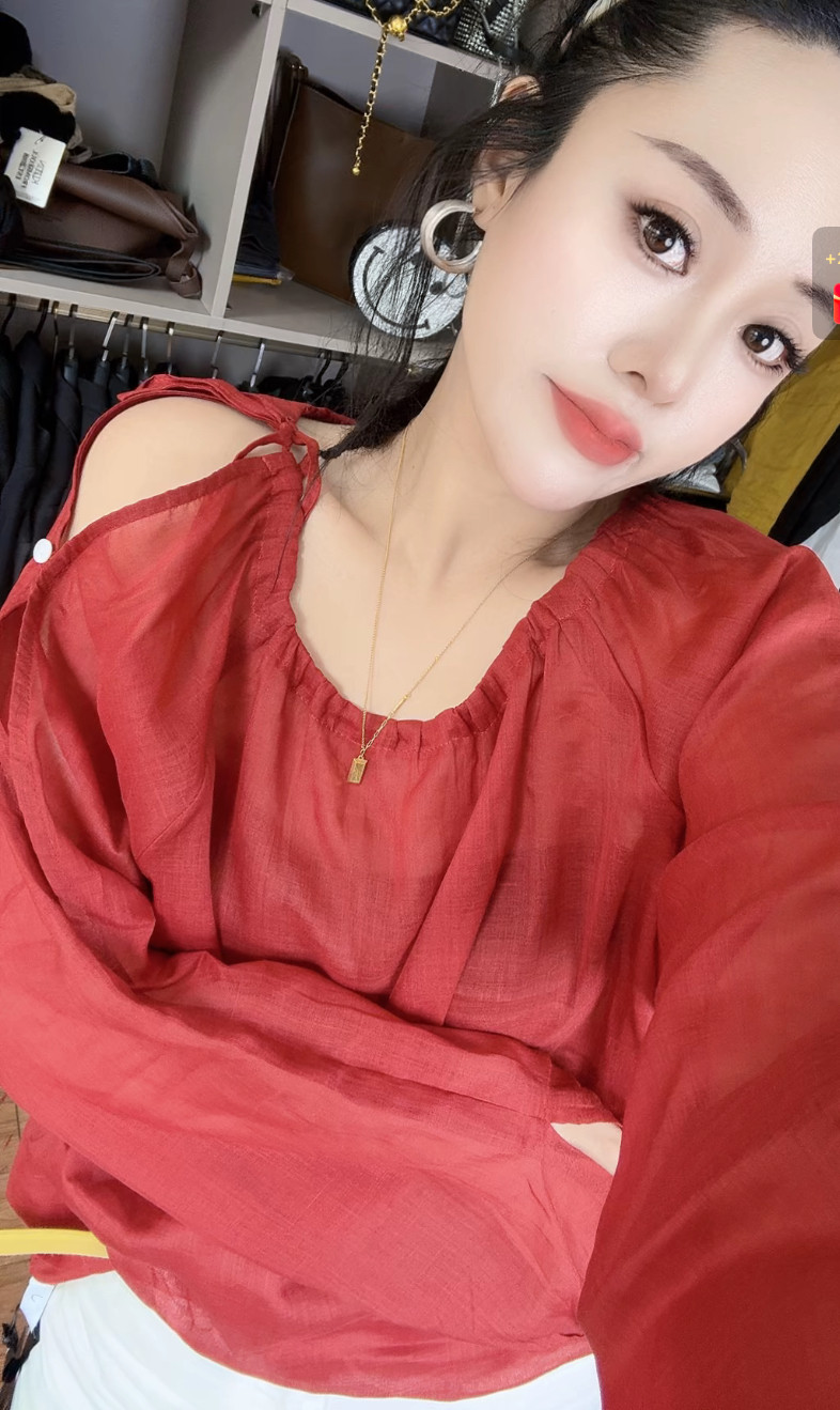 2025韩版新款轻薄棉麻露肩绑带防晒衫女甜美宽松长袖打底衫上衣潮