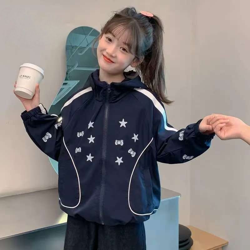 女童秋装冲锋衣外套春秋2洋气女孩夹克025新款儿童连帽衣