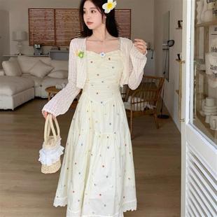 碎花甜美可爱初恋温柔风显瘦小设计叠穿开衫 夏季 两件套连衣裙防晒