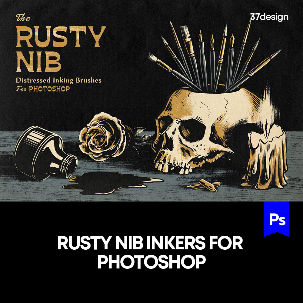 Rusty Nib 高端钢笔水彩画笔墨漫画插画国画绘画工具ps笔刷套装