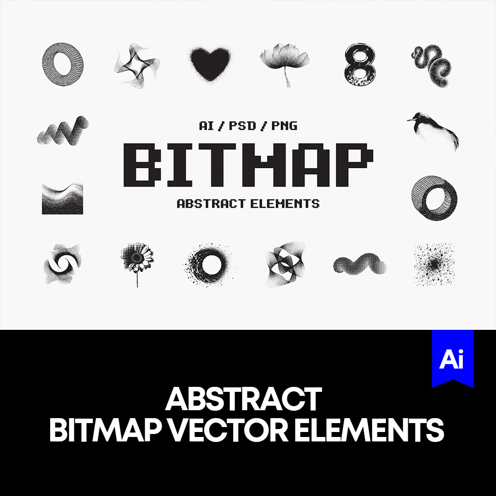 24款抽象艺术像素风点阵马赛克低保真复古科幻图形ai矢量设计素材