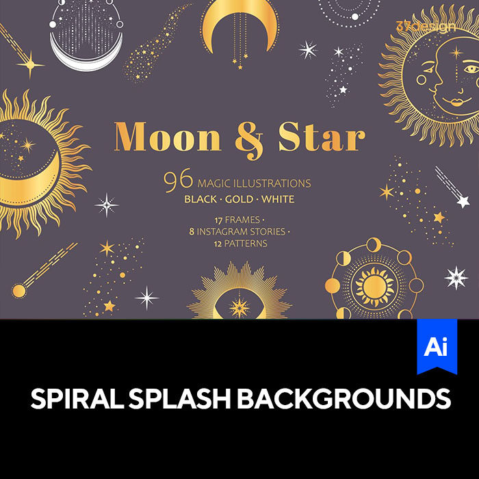 金箔星星月亮天体星空元素图案底纹背景设计素材模版 矢量格式
