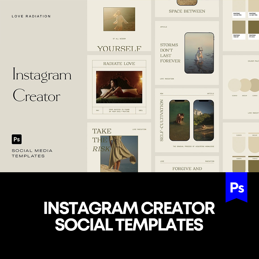 30款文艺术美学ins风社交媒体界面UI排版版式广告推文设计ps模版