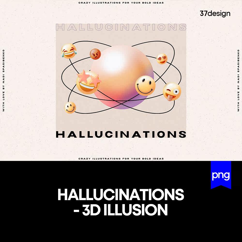 有趣几何图形表情符号艺术剪贴画3D立体图案背景素材模版 PNG格式