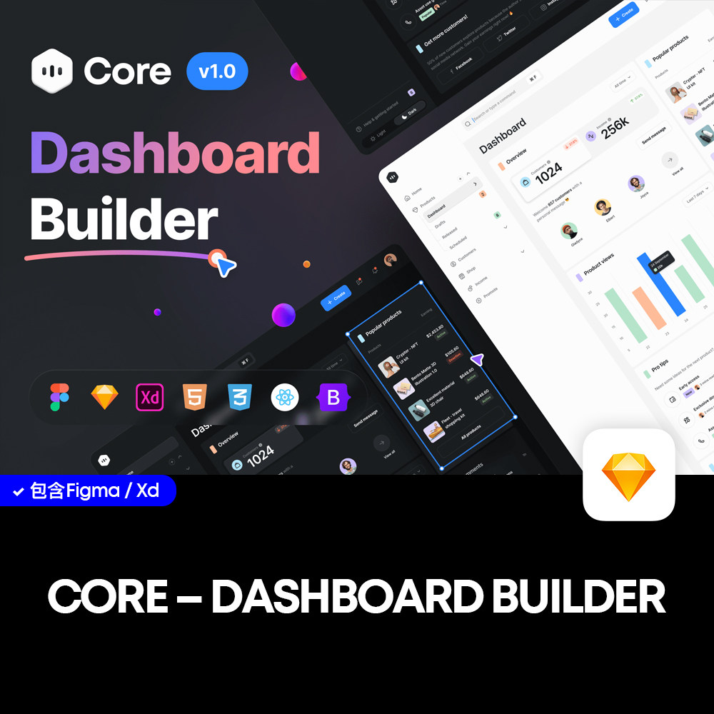 通用专业极简网页移动端Dashboard后台ui设计操作界面设计模板