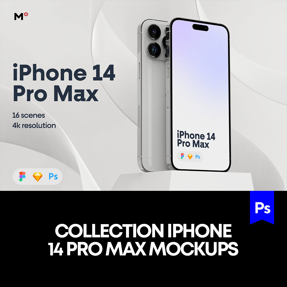 iPhone14Pro Max 智能手机苹果屏幕UI界面设计效果场景样机ps模版