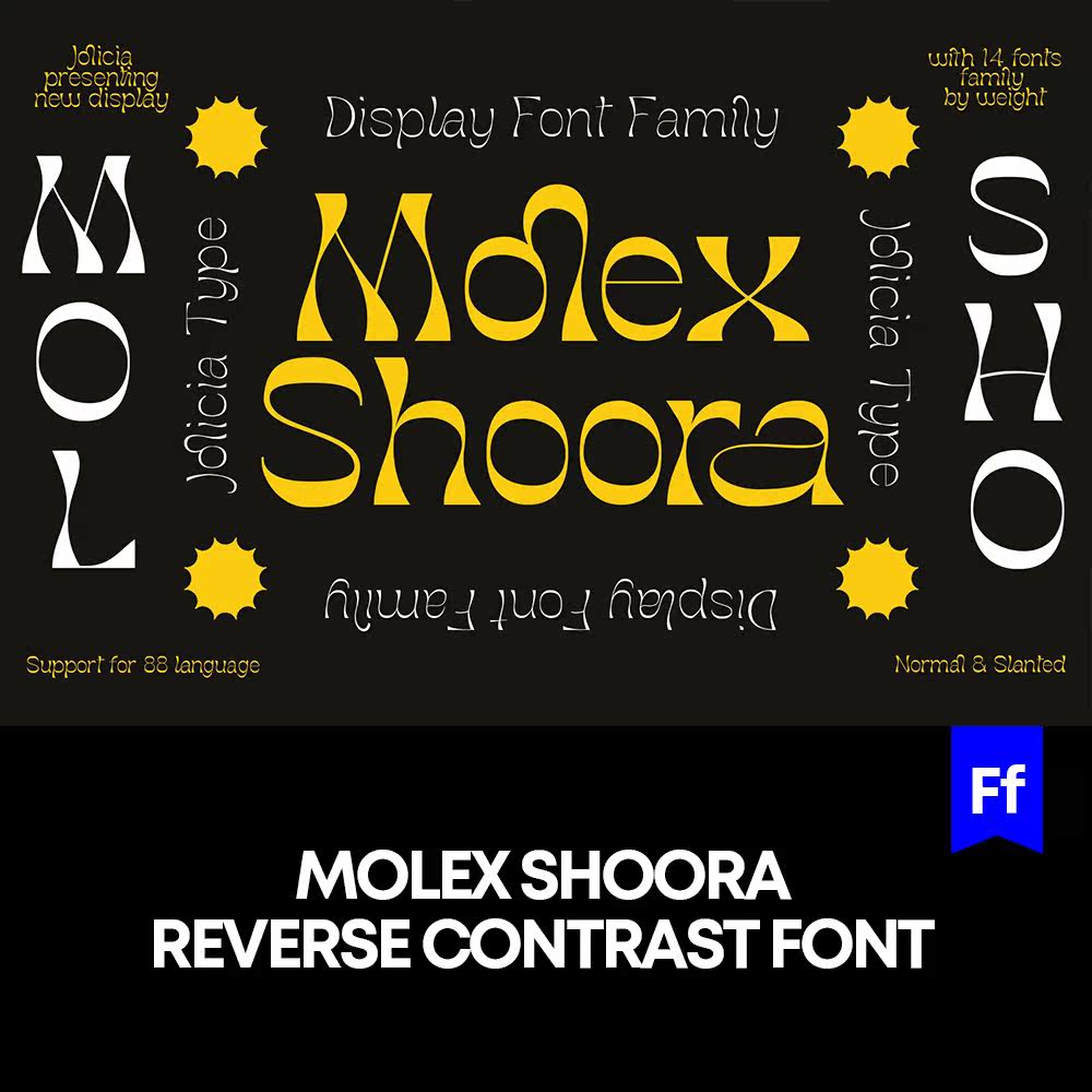 Molex Shoora潮流现代趣味酸性英文字体logo品牌标识字体安装下载