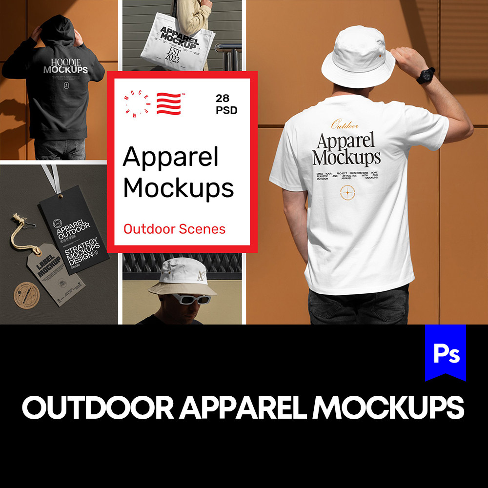 28款街头服装品牌卫衣吊牌手提袋包模拟效果展示样机mockup模版