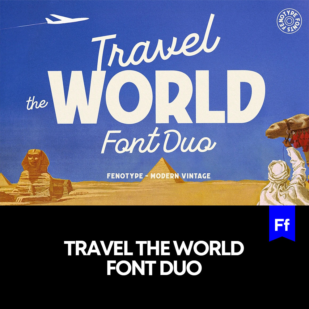 Travel The World 2款美学连笔英文字体logo板书版式字体安装下载