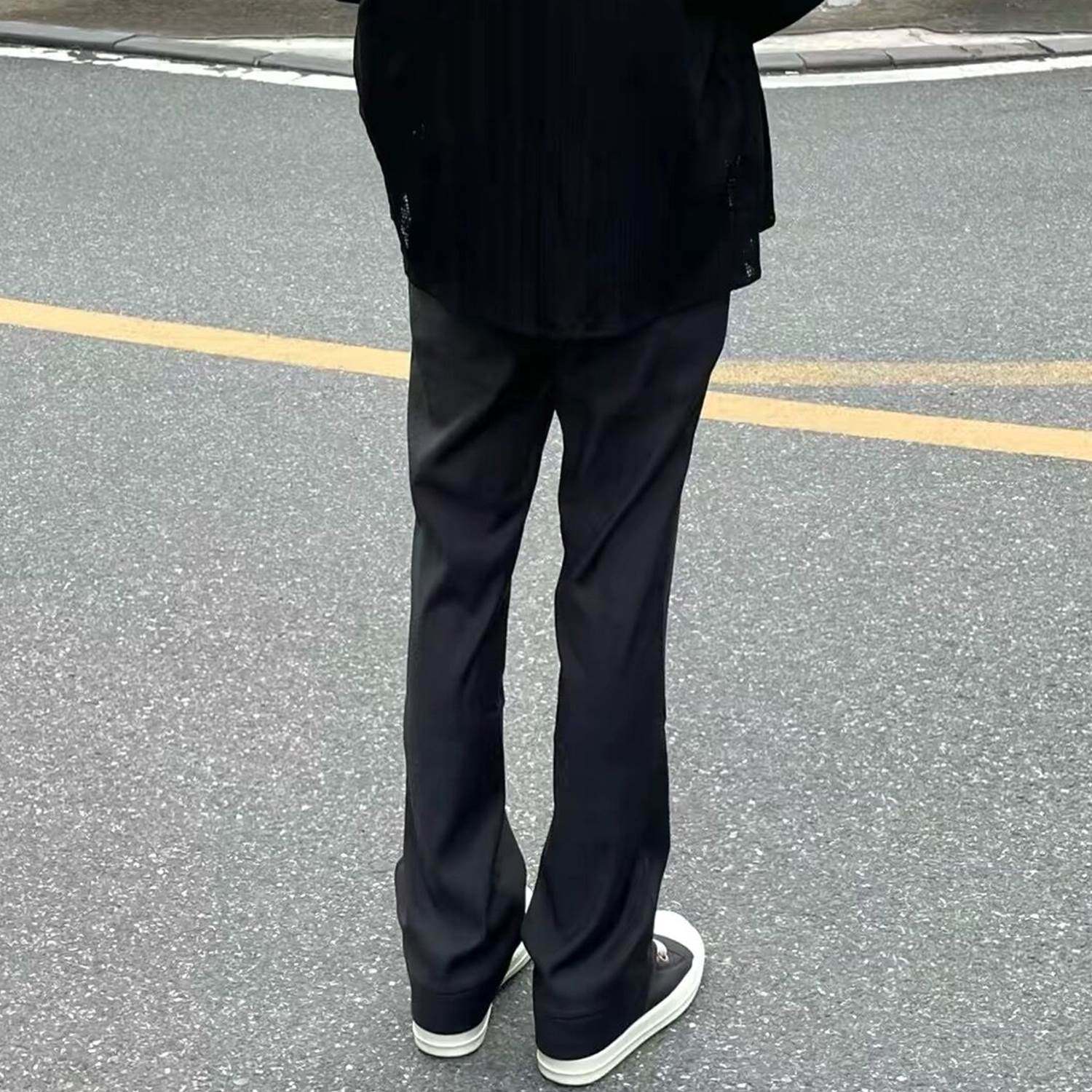 马吉拉风格vujade黑色微喇裤西裤高街长裤clean fit vibe裤子男