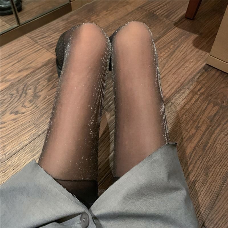 银葱丝袜连裤薄款珠光黑丝