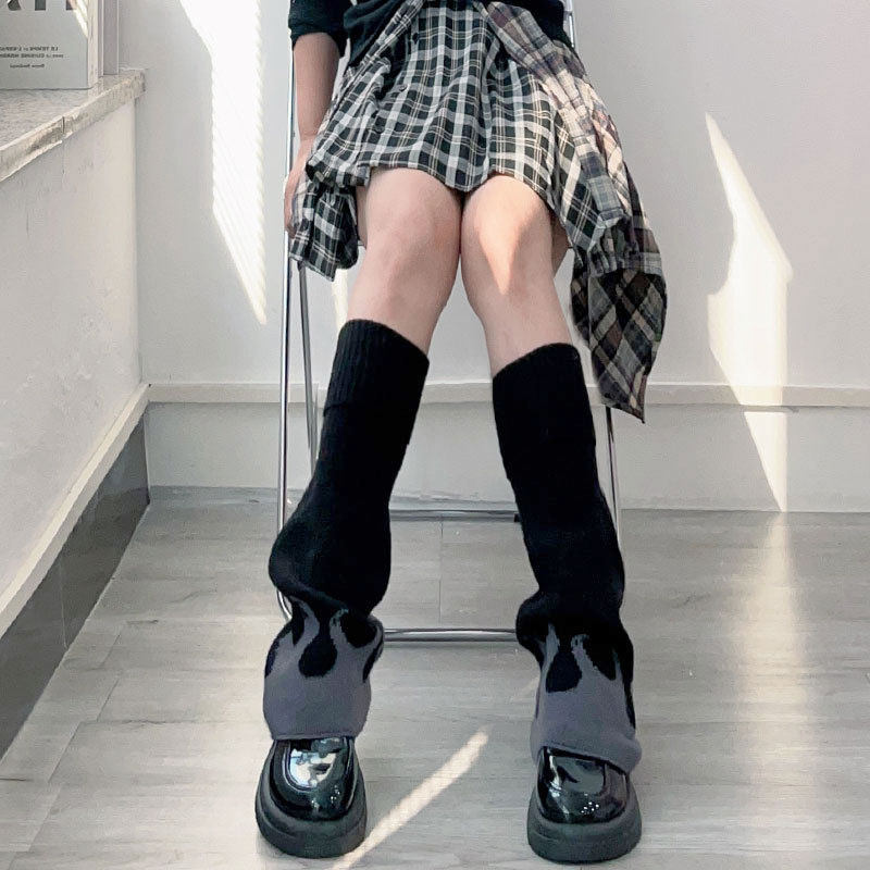 黑色火焰堆堆阔腿袜套女