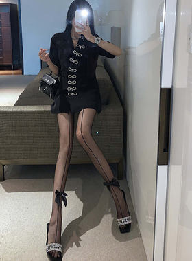 薄连裤丝袜单个蝴蝶结性感渔网袜