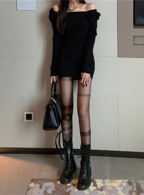 性感黑丝袜女春秋2023爆款ab不对称长款连裤袜网红ins打底渔网袜