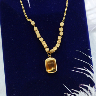 高级感 爆闪 碎金子方糖项链女小众轻奢实心吊坠碎银子锁骨链饰品