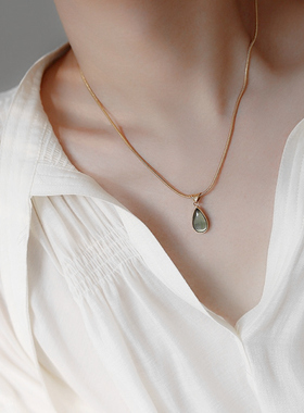 法式绿水滴蓝色海洋项链女小众设计冷淡风锁骨链高级感蛇骨链饰品