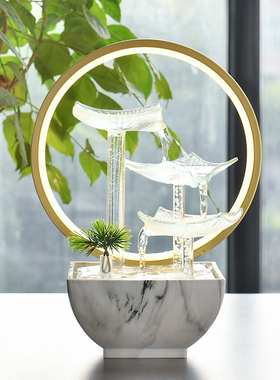 创意荷叶客厅循环流水喷泉摆件简约小型办公桌面招财电视柜装饰品