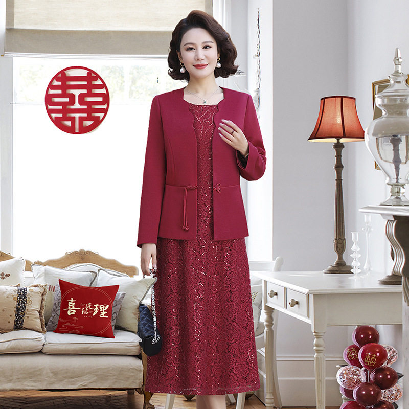 轻奢洋气婚礼妈妈礼服套装裙中年时尚两件套春秋连衣裙喜婆婆婚宴图片