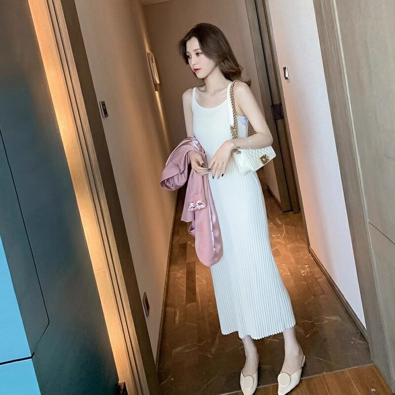 轻奢吊带针织连衣裙女春夏性感打底小黑裙孕妇修身显瘦内搭背心长图片