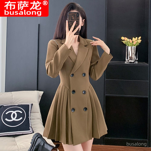 ZG轻奢新款西装领连衣裙女长袖收腰气质职业连衣裙工作服显瘦 835