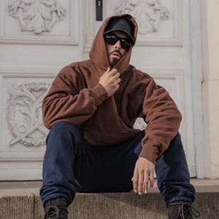 kanye侃爷纯色重磅帽衫美式高街秋冬加绒oversize连帽卫衣男540g