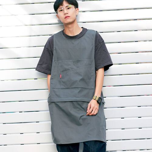 日式防泼水罩衣两穿围裙拼接定制logo餐饮厨房工作服男女轻工装