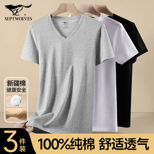七匹狼100%纯棉短袖男士夏季汗衫