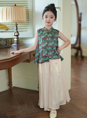 清仓-53841夏季2026新款儿童国风设计感百搭中大童套装复古新中式