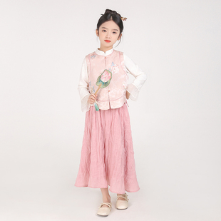 汉服新年战袍唐装 80555国风童装 女童新中式 新款 马甲裙子 2025秋季