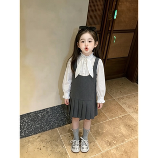 学院风女童秋季连衣裙2026新款小女孩时尚韩版假两件花边领裙子