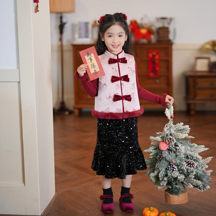 周岁礼服女童套装冬装2025新款汉服马甲拜年服国风儿童唐装两件套