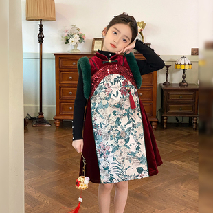 新款 汉服连衣裙2025冬季 儿童国风新年拜年服旗袍 女童新中式 清仓