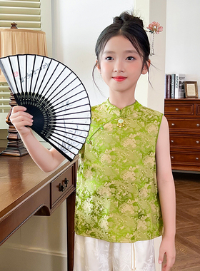 53782夏季2026新款女童国风马甲新款新中式无袖背心上衣两件套